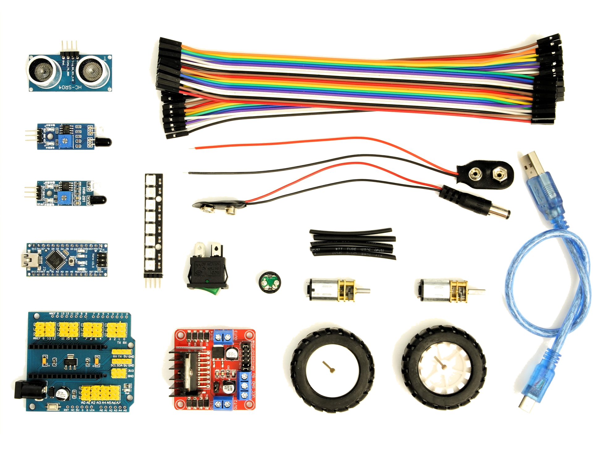Düvelbot Roboterbausatz – vollständige Übersicht aller Einzelteile und Komponenten